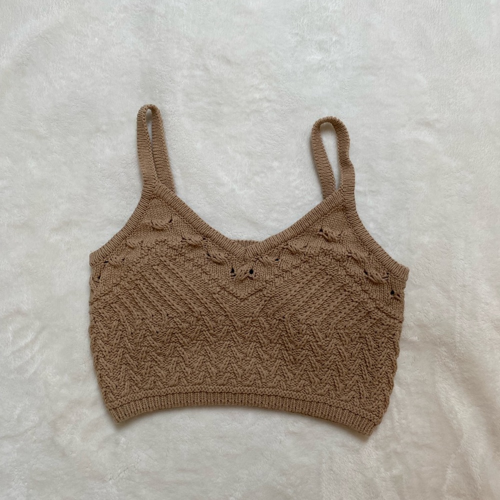 Express Knit Crop Top Tan Size Medium Festival Boho Indie Summer
